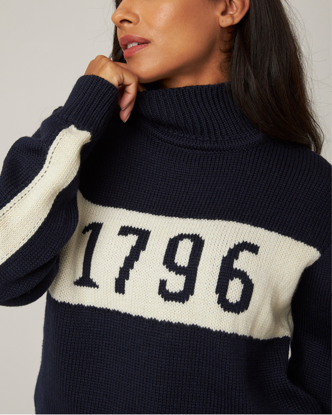Image of model wearing 1796 Jumper. Model is 5ft8in, size UK 8 and wearing size Small