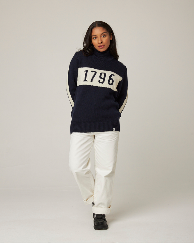 Image of model wearing 1796 Jumper. Model is 5ft8in, size UK 8 and wearing size Small