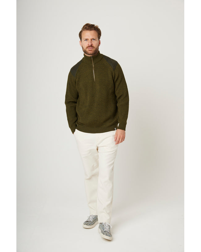 Image of model wearing Foxton Zip Neck. Model is 6ft0in, chest size 40in and wearing size L