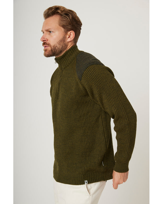 Image of model wearing Foxton Zip Neck. Model is 6ft0in, chest size 40in and wearing size L