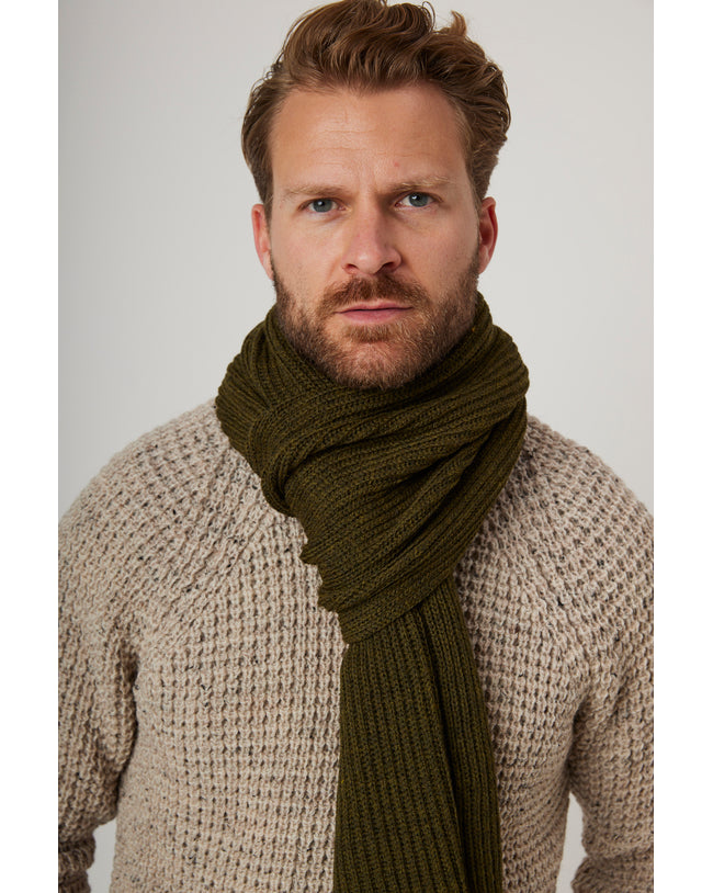 Image of model wearing Porter Ribbed Scarf. One Size