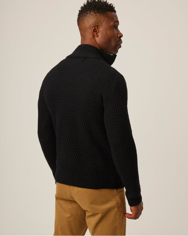 Image of model wearing Birchall Quarter Zip Jumper.