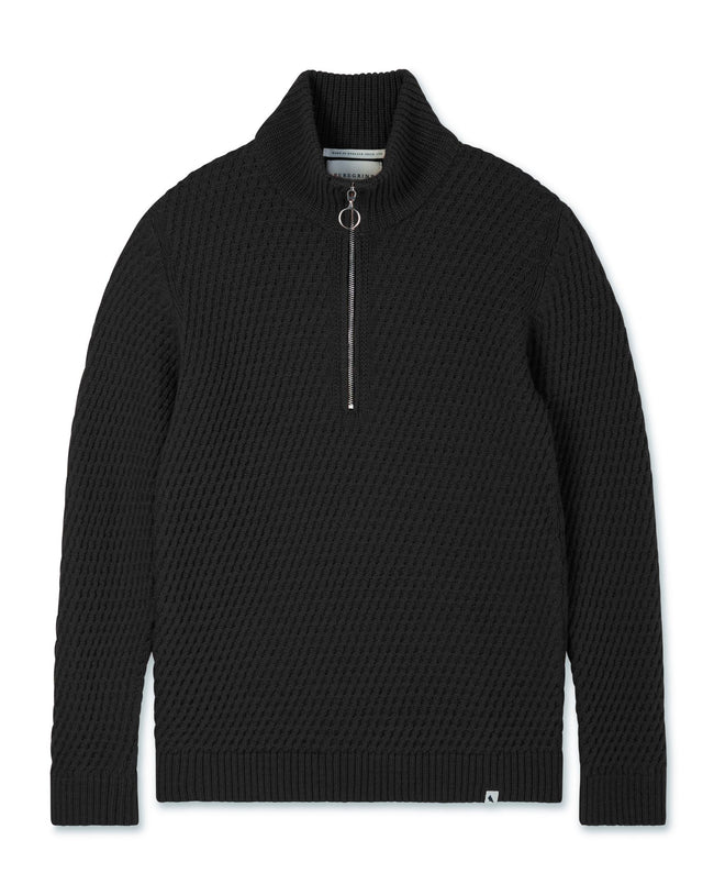 Image of model wearing Birchall Quarter Zip Jumper.