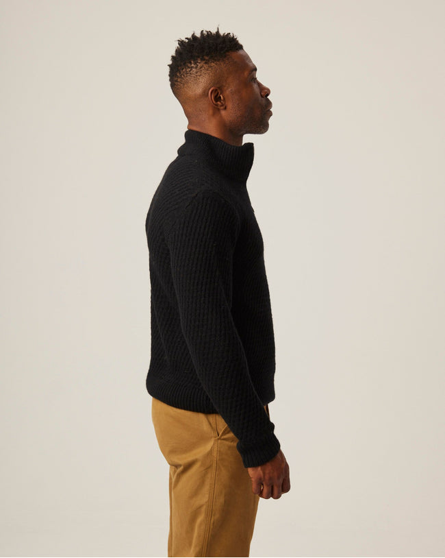 Image of model wearing Birchall Quarter Zip Jumper.