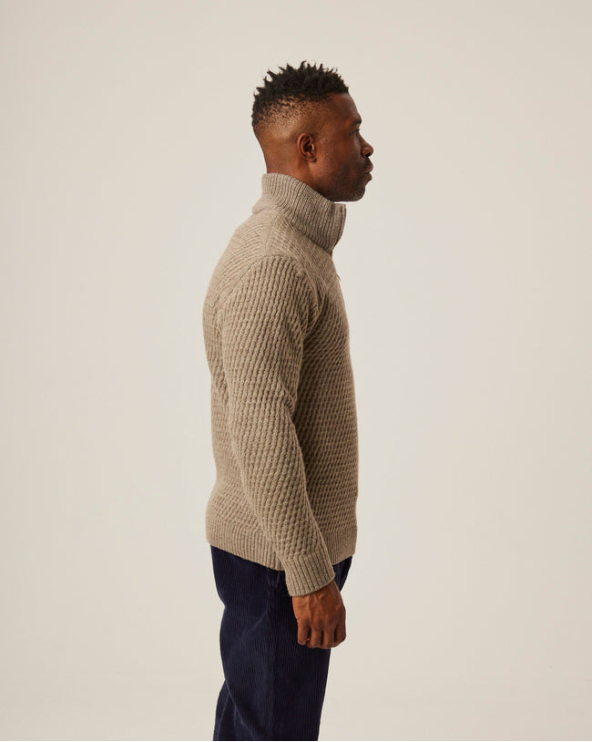 Image of model wearing Birchall Quarter Zip Jumper.
