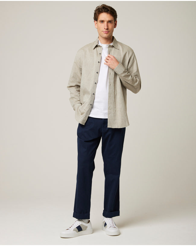 Image of model wearing Linen Shirt .