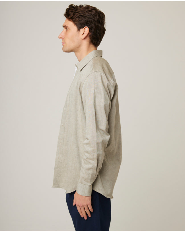 Image of model wearing Linen Shirt .