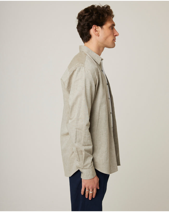 Image of model wearing Linen Shirt .