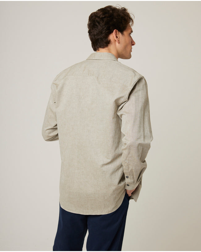 Image of model wearing Linen Shirt .