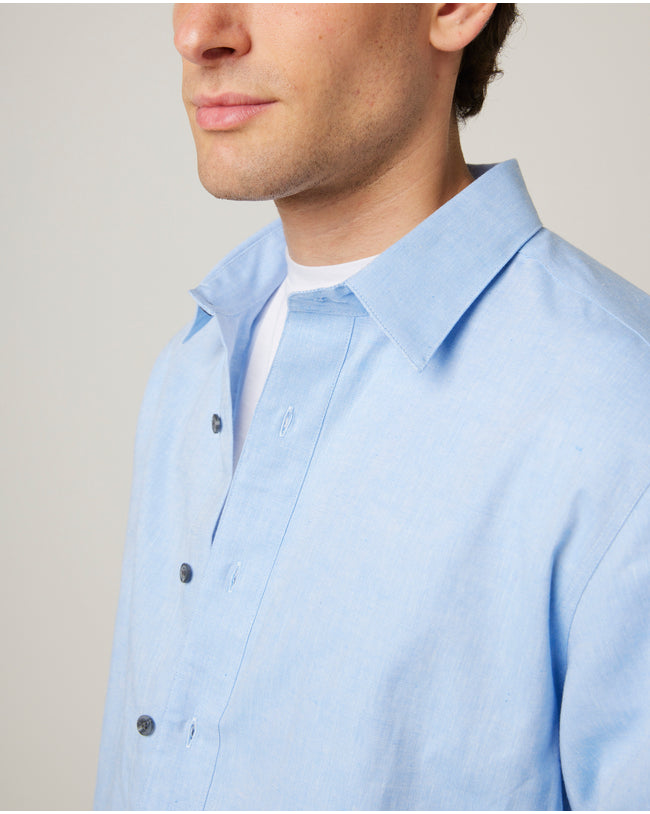 Image of model wearing Linen Shirt .