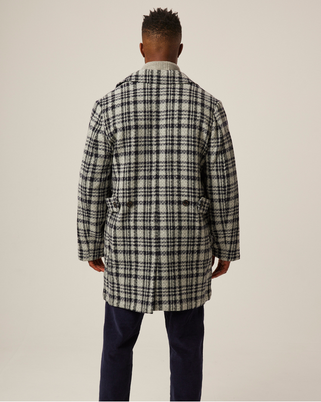 Image of model wearing Emerson Coat. Model is 6ft1in, chest size 38in and wearing size Medium