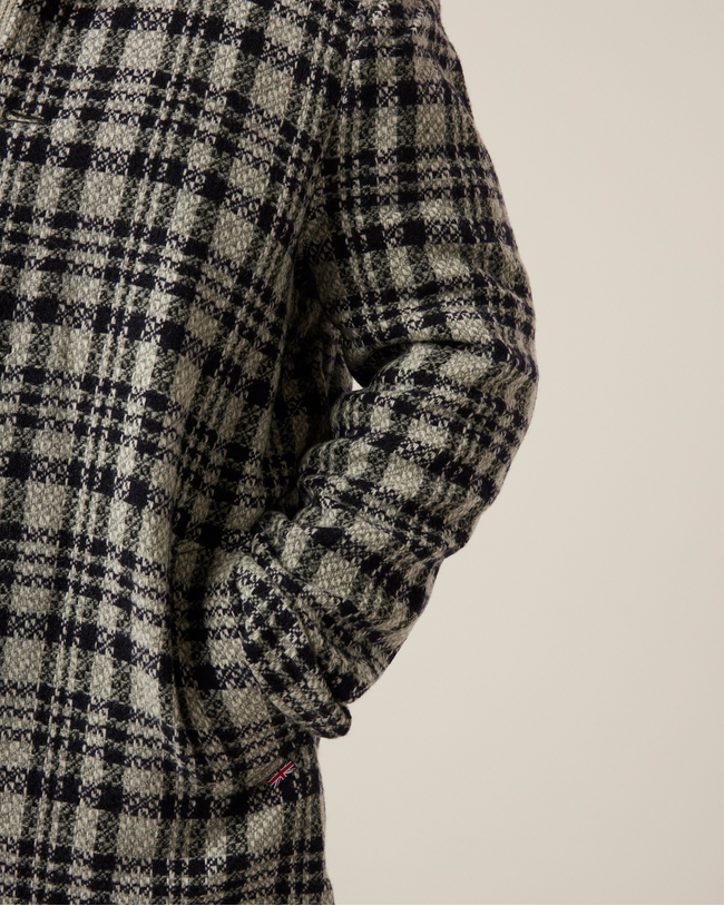 Image of model wearing Emerson Coat. Model is 6ft1in, chest size 38in and wearing size Medium