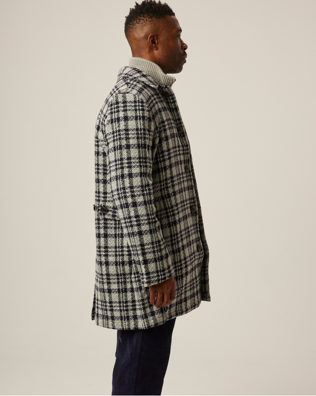 Image of model wearing Emerson Coat. Model is 6ft1in, chest size 38in and wearing size Medium