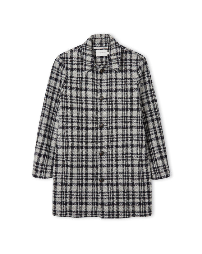 Image of model wearing Emerson Coat. Model is 6ft1in, chest size 38in and wearing size Medium