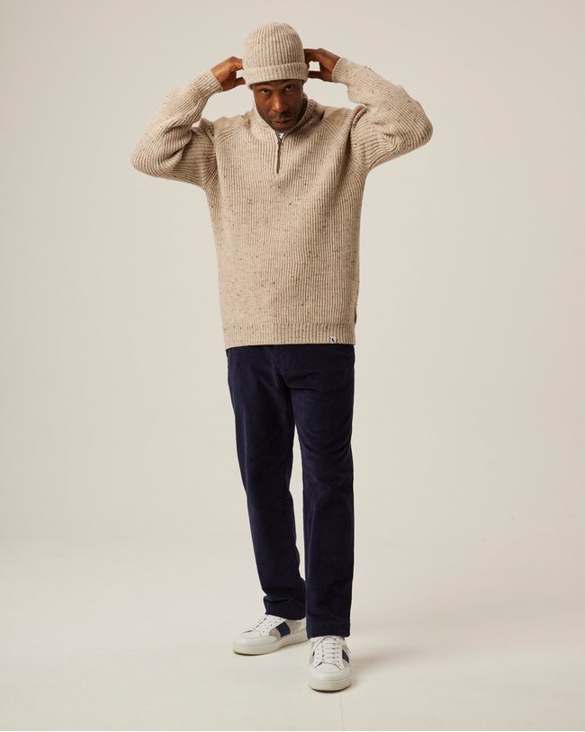 Image of model wearing Foxton Zip Neck. Model is 6ft1in, chest size 38in and wearing size XL