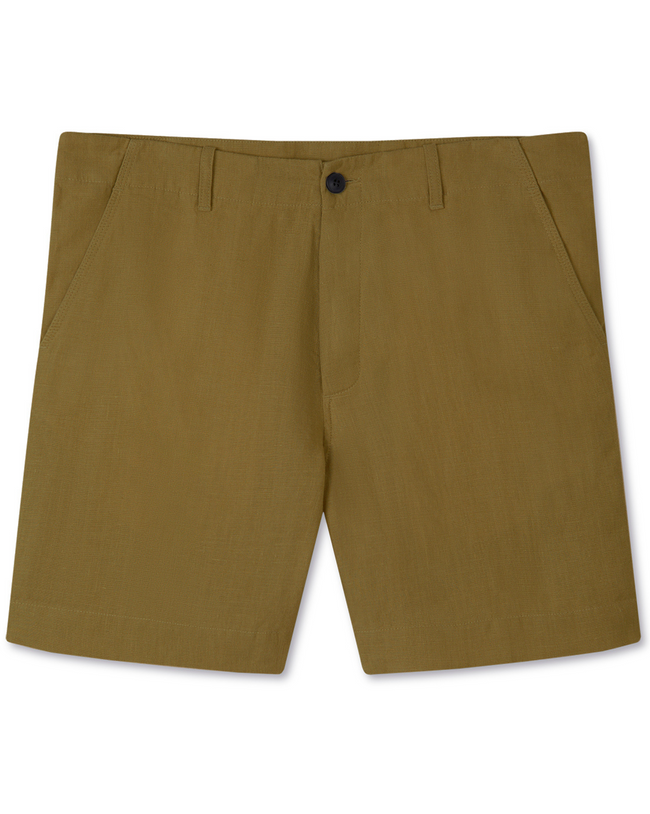 Image of model wearing Grange Linen Shorts.