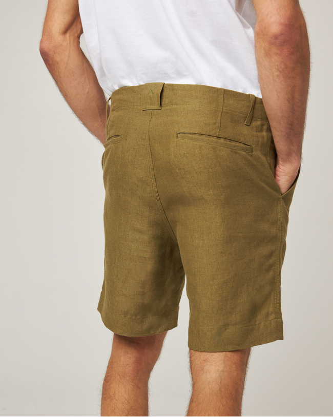 Image of model wearing Grange Linen Shorts.