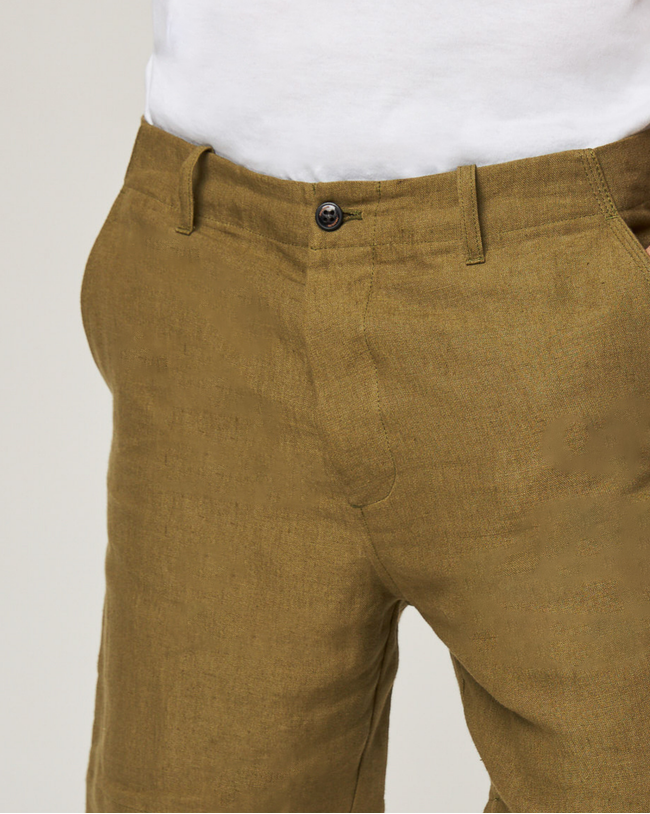 Image of model wearing Grange Linen Shorts.