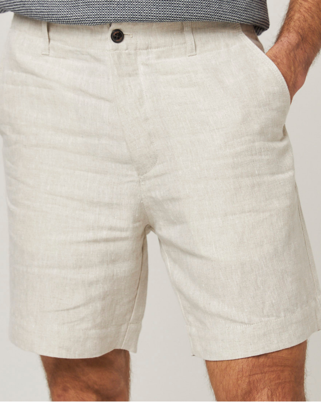 Image of model wearing Grange Linen Shorts.