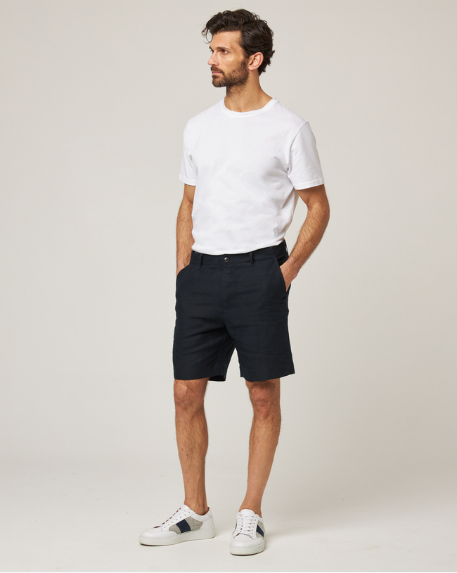 Image of model wearing Grange Linen Shorts.