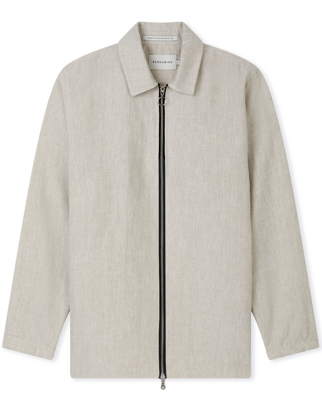 Image of model wearing Heybrook Linen Bomber Jacket .