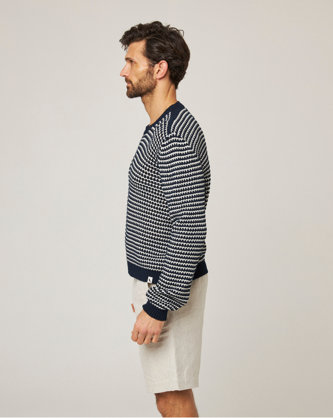 Image of model wearing Island Crochet Jumper .