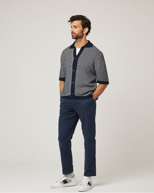 Image of model wearing Island Crochet Shirt.