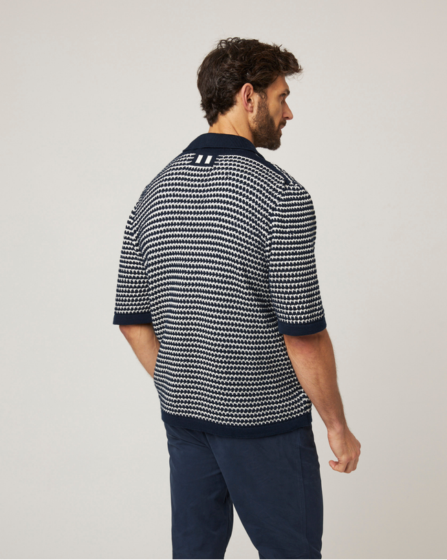 Image of model wearing Island Crochet Shirt.