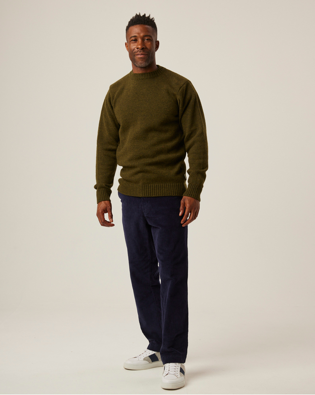 Image of model wearing Makers Stitch Jumper. Model is 6ft1in, chest size 40in and wearing size Medium