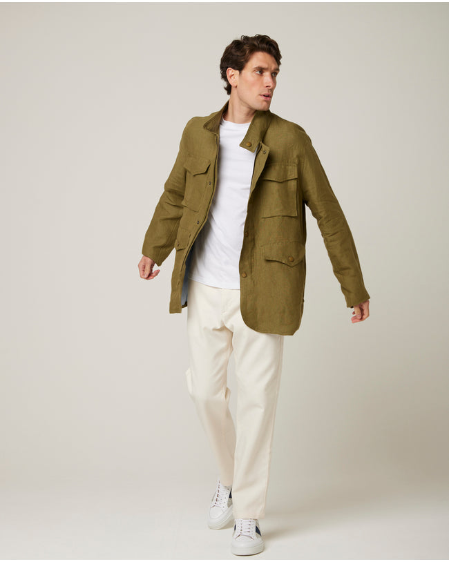 Image of model wearing Malvern Linen Jacket.