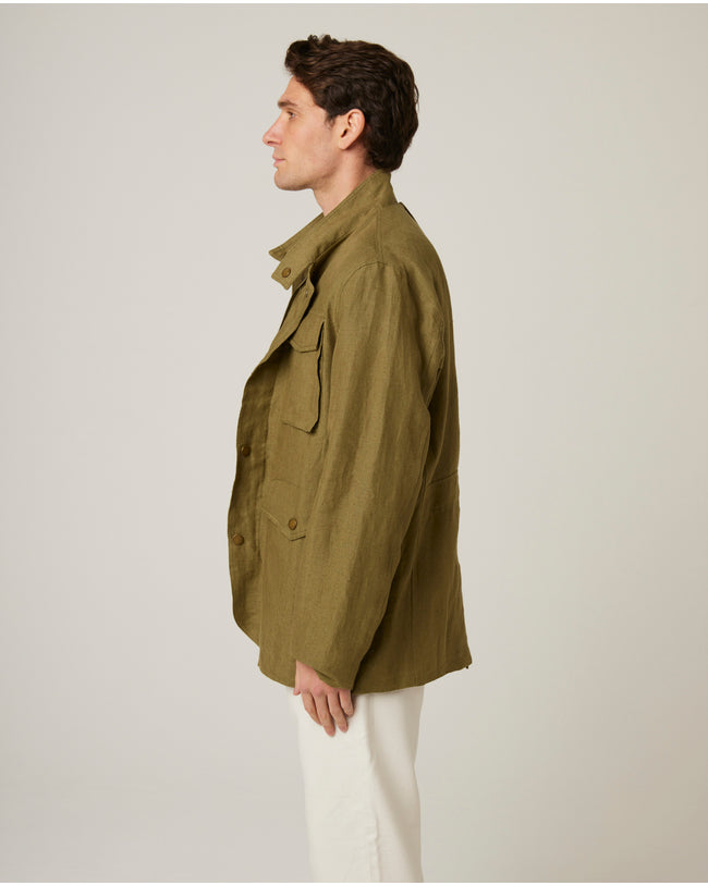 Image of model wearing Malvern Linen Jacket.