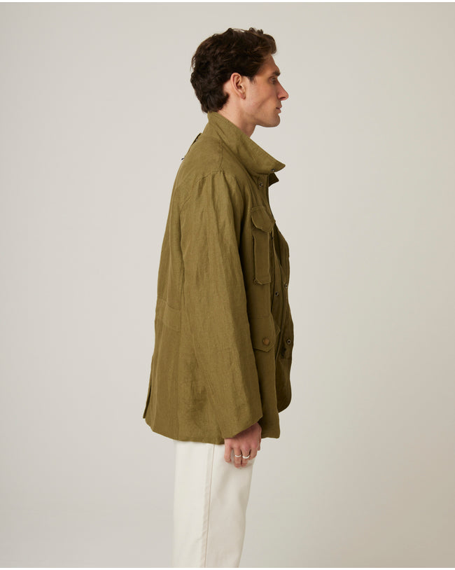 Image of model wearing Malvern Linen Jacket.