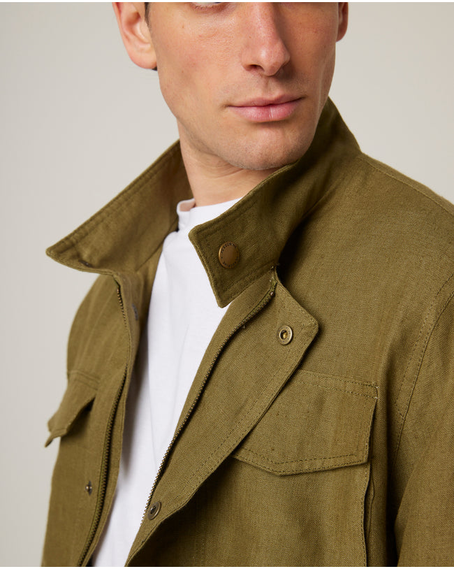 Image of model wearing Malvern Linen Jacket.