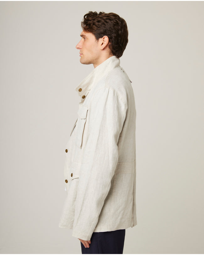 Image of model wearing Malvern Linen Jacket.