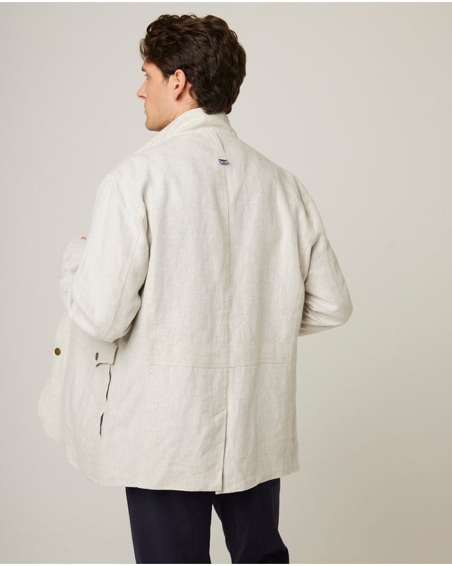 Image of model wearing Malvern Linen Jacket.