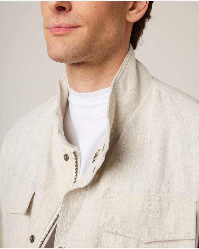 Image of model wearing Malvern Linen Jacket.