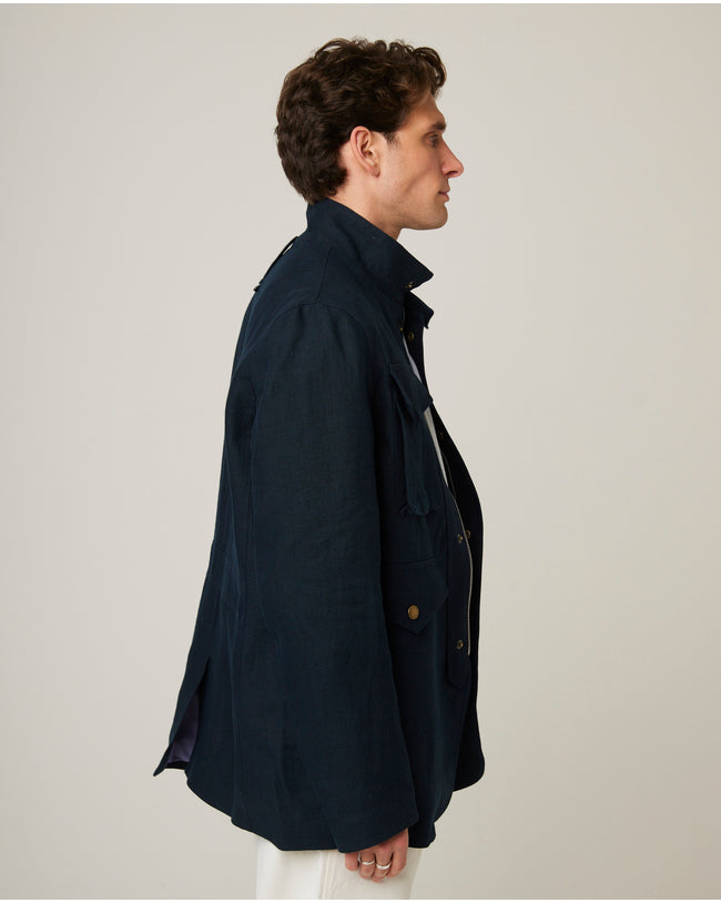 Image of model wearing Malvern Linen Jacket.