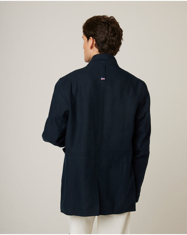 Image of model wearing Malvern Linen Jacket.