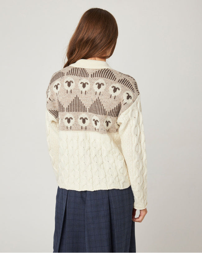 Image of model wearing Megan Sheep Cardigan.