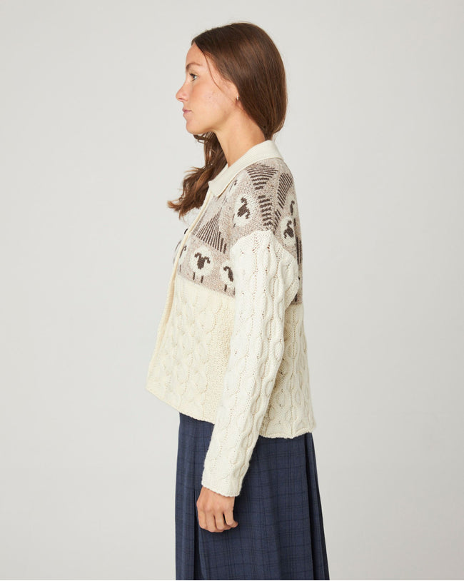Image of model wearing Megan Sheep Cardigan.