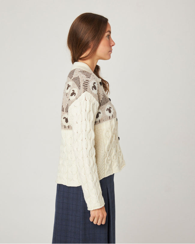 Image of model wearing Megan Sheep Cardigan.