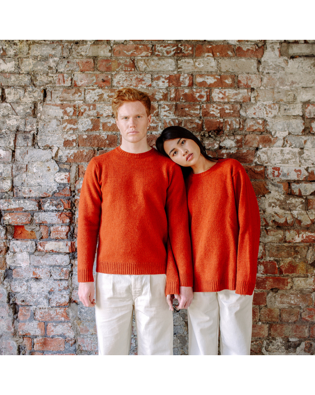 Image of model wearing Makers Stitch Jumper. Model is 6ft1in, chest size 38in and wearing size Large