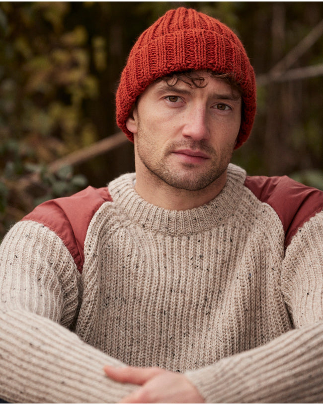 Image of model wearing Milliner Ribbed Beanie. One Size