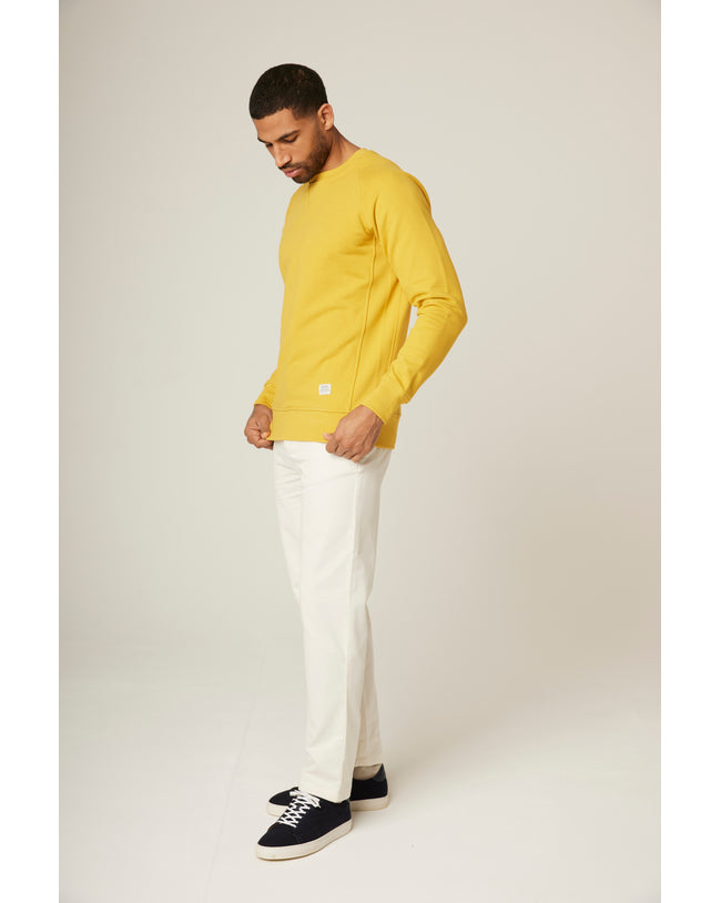 Image of model wearing Classic Sweatshirt. Model is 6ft, chest size 36in and wearing size Large