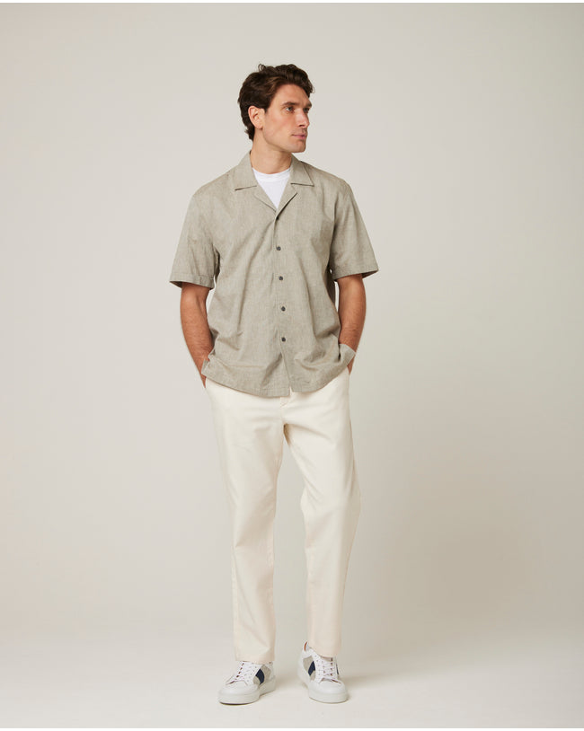 Image of model wearing Linen Short Sleeve Shirt .