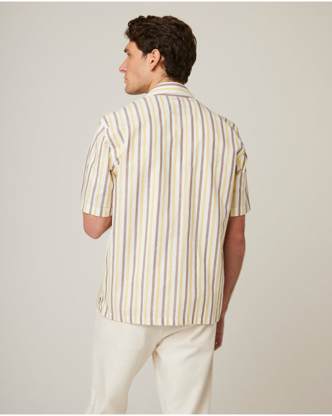 Image of model wearing Linen Short Sleeve Shirt .