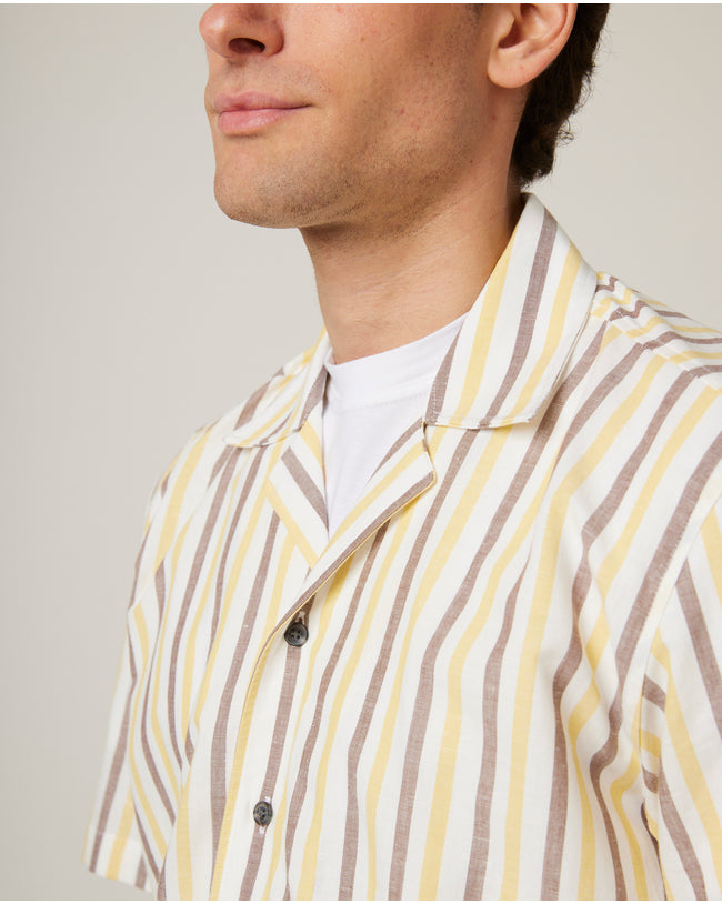 Image of model wearing Linen Short Sleeve Shirt .