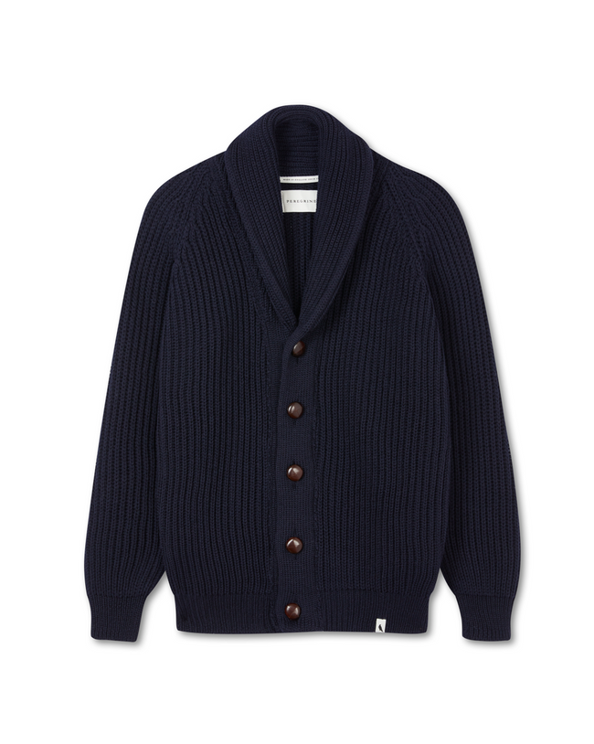Image of model wearing Wilkinson Cardigan. Model is 6ft1in, chest size 38in and wearing size Large