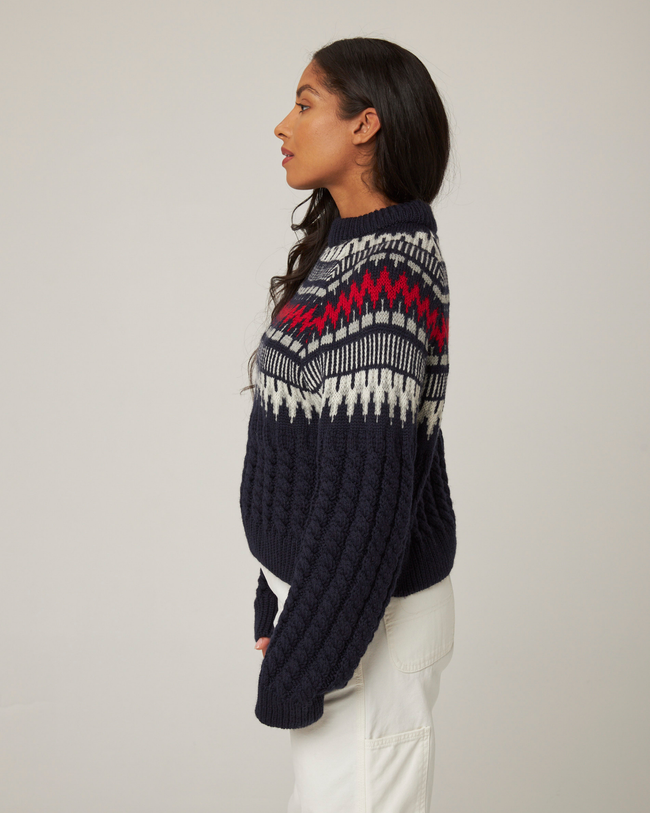 Image of model wearing Alpine Chalet Sweater.