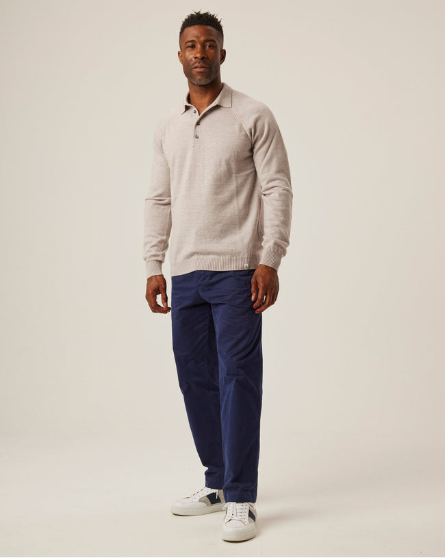 Image of model wearing Beauford Polo Shirt. Model is 6ft1in, chest size 38in and wearing size Medium